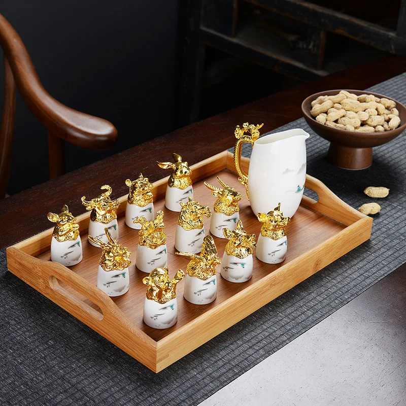 Ceramic wine set Zodiac animal head plating set Baijiu wine glass wine dispenser