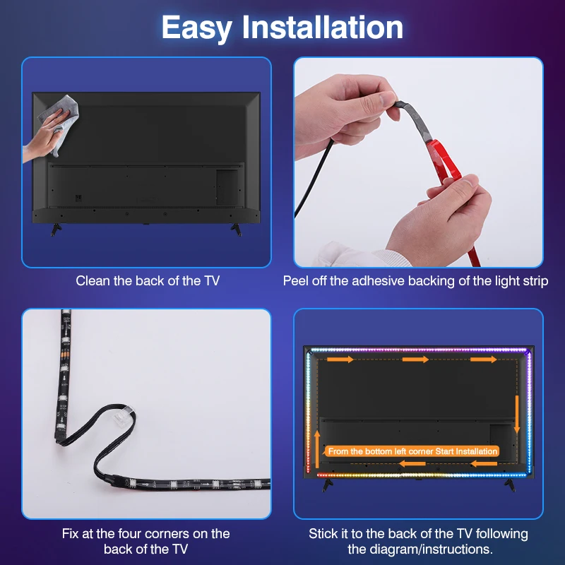 2024 Upgrade TV LED Backlight Syncs With TV Picture Music And Video For HDMI2.0 Sync Box RGB IC LED Strip Light TV Plug And Play