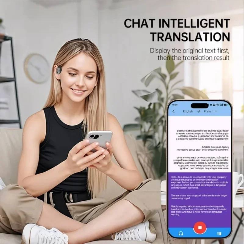 หูฟังบลูทูธ TWS AI แปลภาษาแบบเรียลไทม์ บลูทูธ 5.4 รองรับ 156 ภาษา สำหรับการเดินทาง ธุรกิจ การเรียนรู้ ใช้ได้กับ iPhone