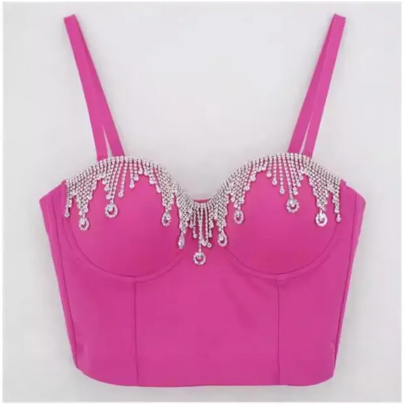 

Костюм певицы для ночного клуба, розовый жилет-бретелька, наряд для выступления DJ