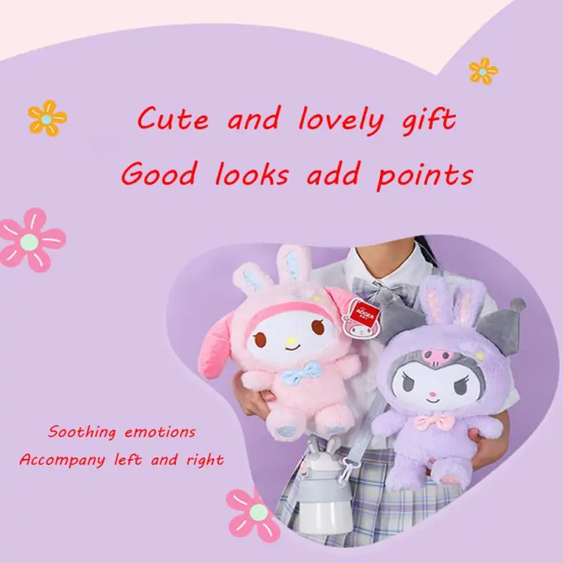 Popular lindo Anime dibujos animados Sanrio Hello Kitty juguete de peluche lindo conejo melodía muñeca Anime canela perro dormitorio decoración regalos para niñas