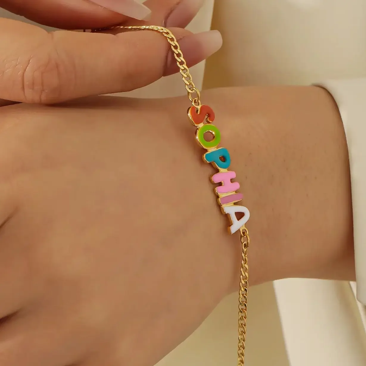 Personalized Enamel Bubble Letter Bracelet Custom Bubble Letter Color Letter Bracelet Chcelets Christmas Jewelry for Her