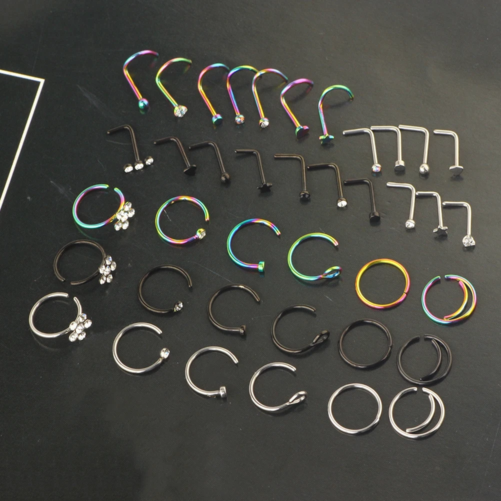 

Nose Stud Ring Set Nose Rings Jewelry Fashion Accessories Decorative Piercing Stainless Steel Bright Color Women Men