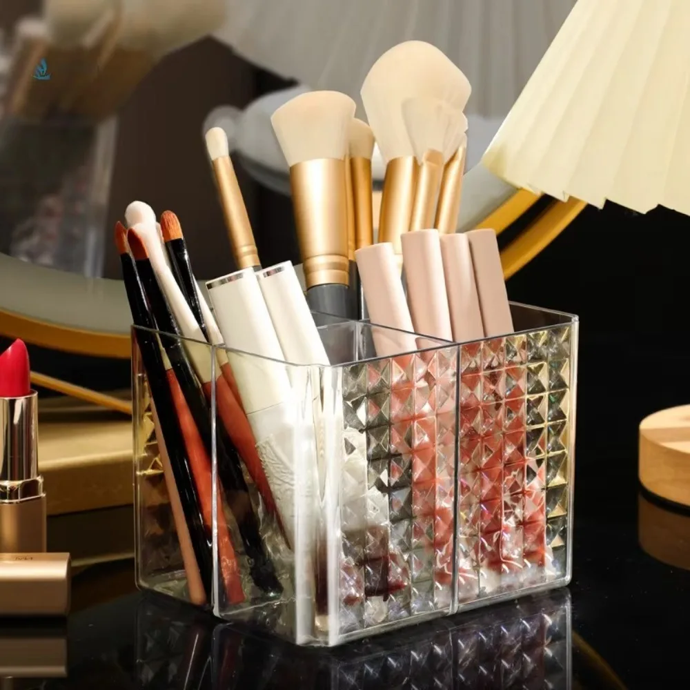 

Durable 4grid Makeup Brush Holder Acrylic Multi-purpose Nail Polish Display Stand Rack Clear Cosmetic Organizer