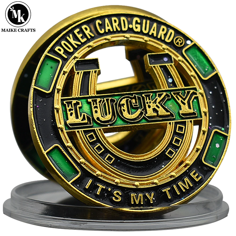 Casino Poker Card-guard Lucky Challenge Coin Gold Plated Card Press Hollow Design Metal Coin Collection Gift