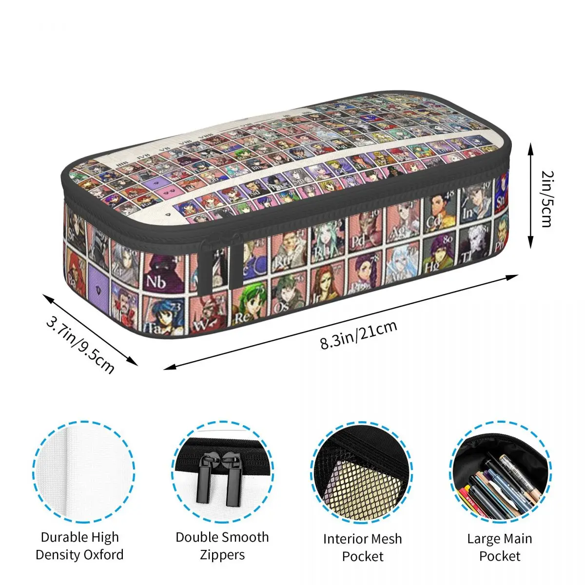 Periodic Table Fire Emblem Pencil Case for Boy Girl School Pen Box Pencil Bag Stationery Supplies Pen Holder Bag