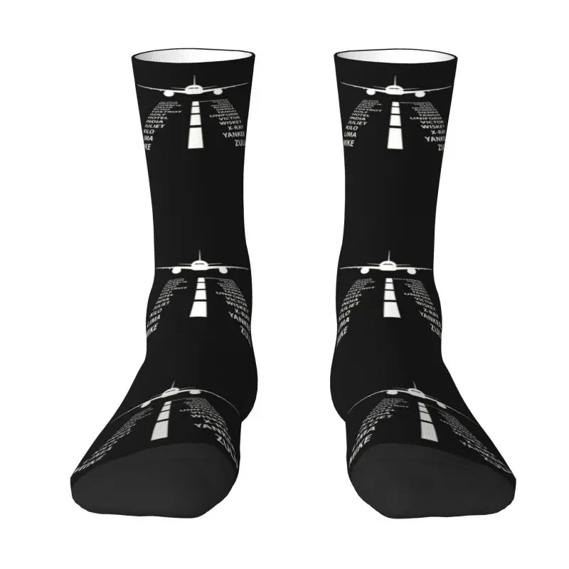 Custom Fashion Phonetic Alphabet Pilot Airplane Socks Women Men Warm 3D Printed Aviation Plane Fighter Basketball Sports Socks