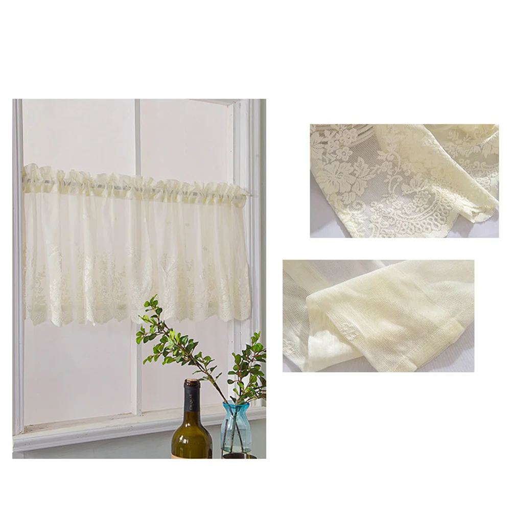 

Premium Polyester Lace Short Curtain 137x61cm Beige Reduce Brightness Ventilated Home Kitchen Balcony Short Curtain