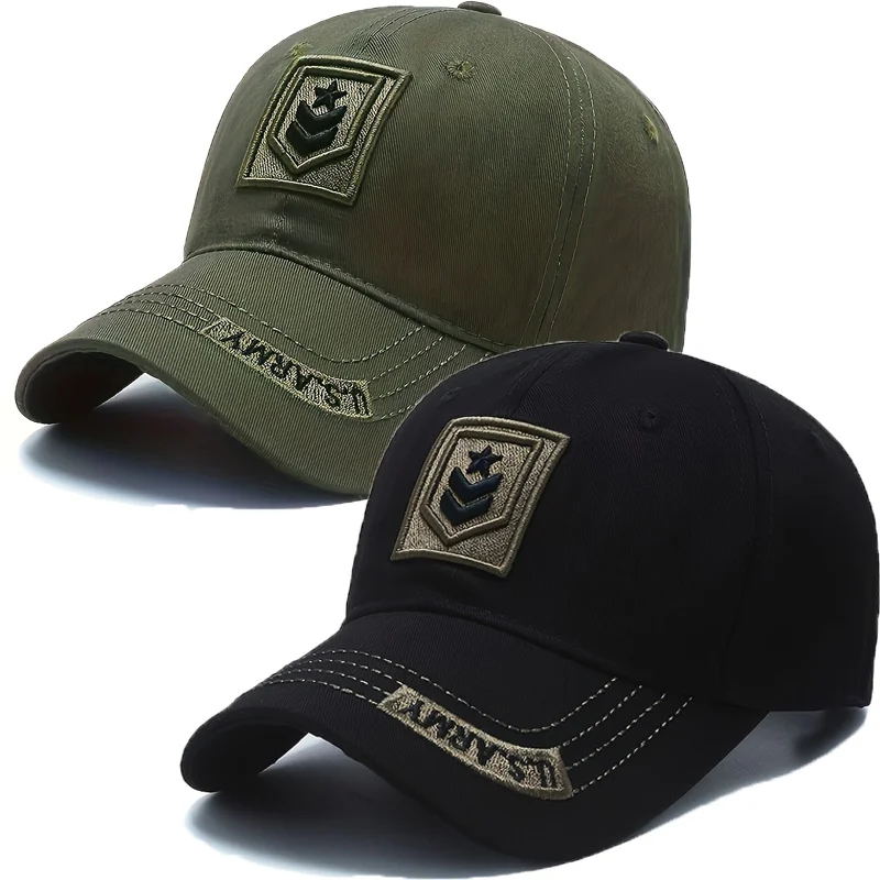 2pcs Men Baseball Cap Adjustable Buttons Elastic Embroidered Design for Outdoor Fishing Casual Wear Lightweight Birthday Gift