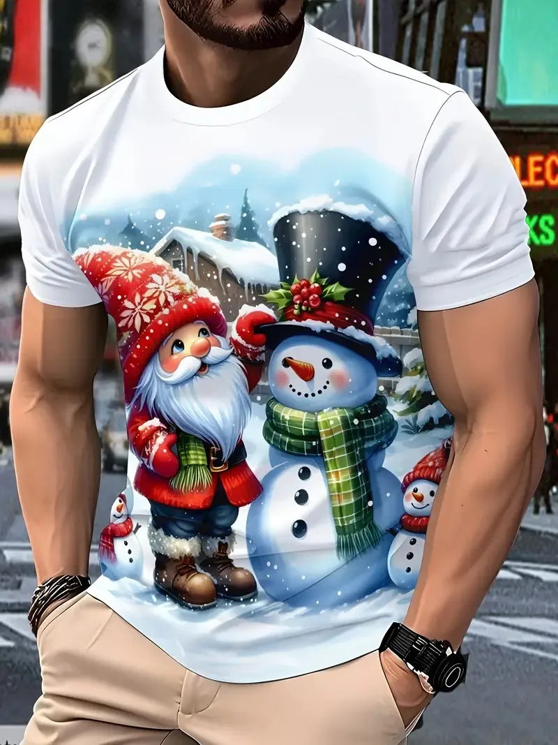 

Christmas Santa Claus and Snowman 3D Printed Men's Short sleeved T-shirt Fashion Festival Party X'mas Casual Street Men Clothing