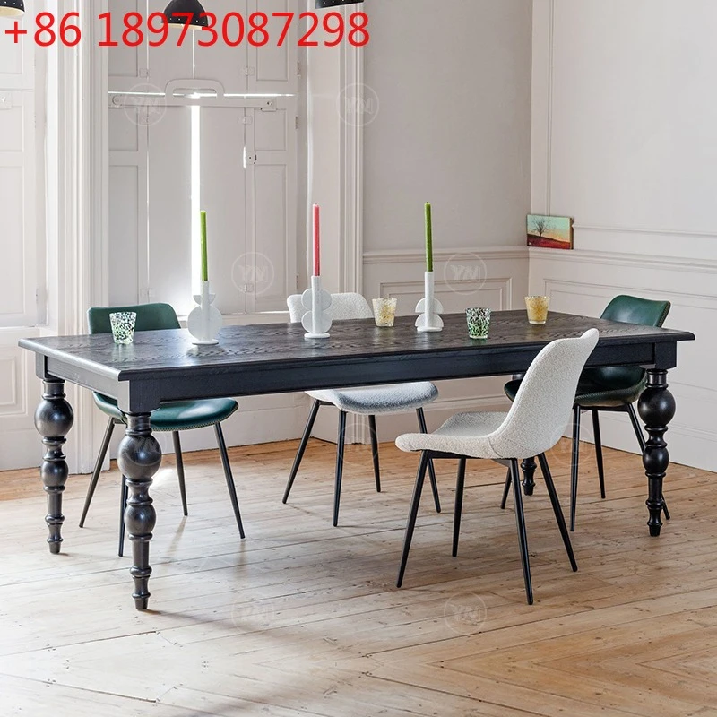 

Neoclassical solid wood dining table medieval solid wood table multi-person dining table small apartment