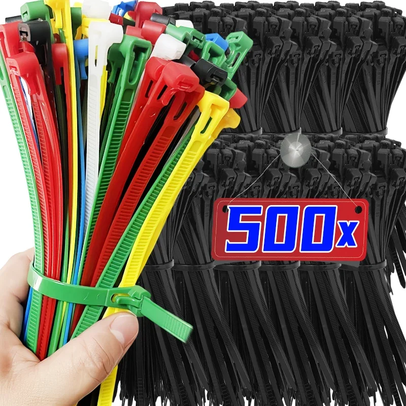 500/100pcs Releasable Nylon Cable Ties Reusable Self-locking Cables Tie Binder Lock Slipknot Wraps Strap Zipper Ties Organizer