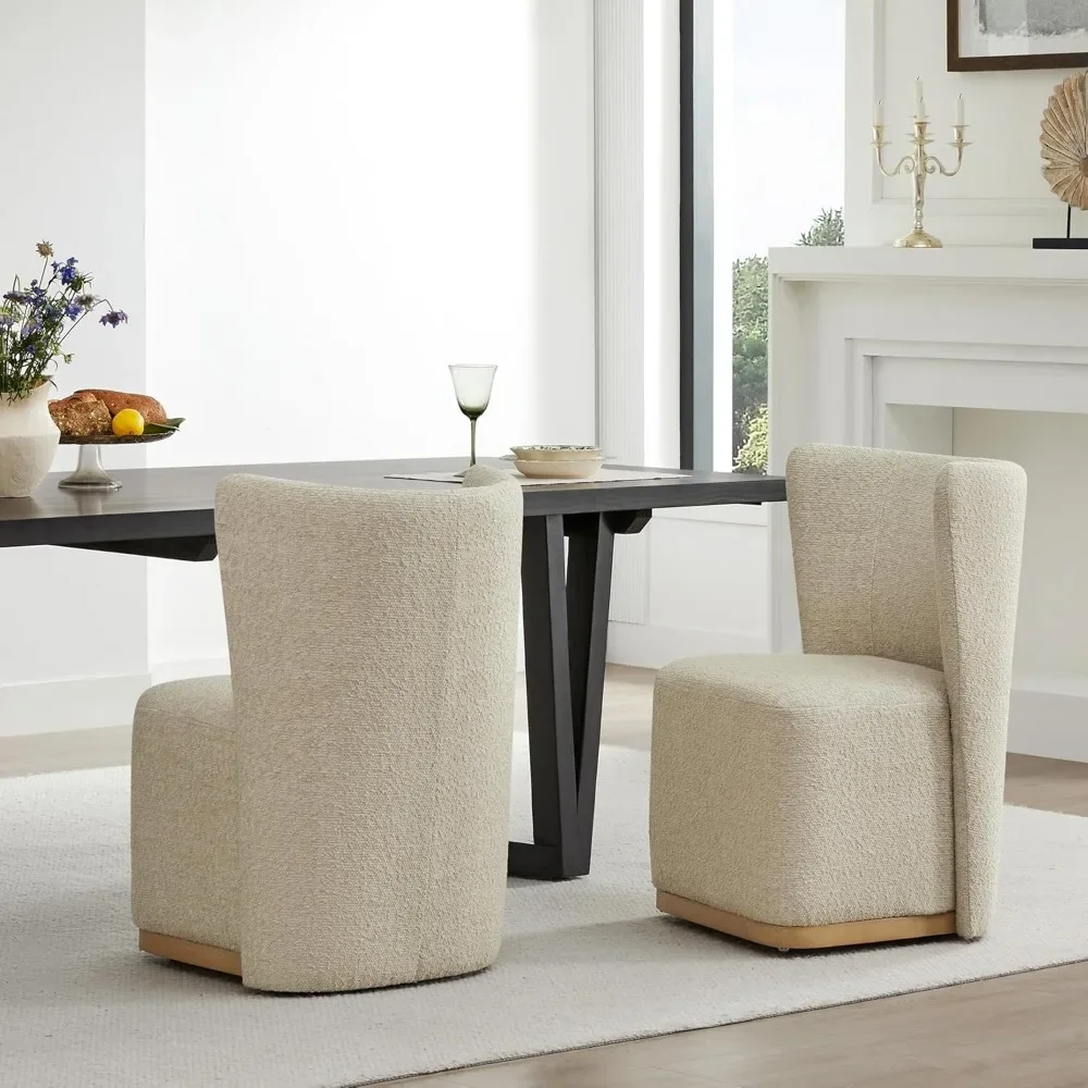 

Dining Chair Set of 2 with Casters, FSC Certified Modern Fabric Dinings Chairs, Upholstered Rolling Boucle Dining Chair