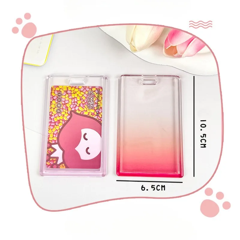 1Pc Cute Simple Transparent Gradient Color Card Holder Portable ID Card Bus Bank Credit Card Protector Keychain Photocard Sleeve
