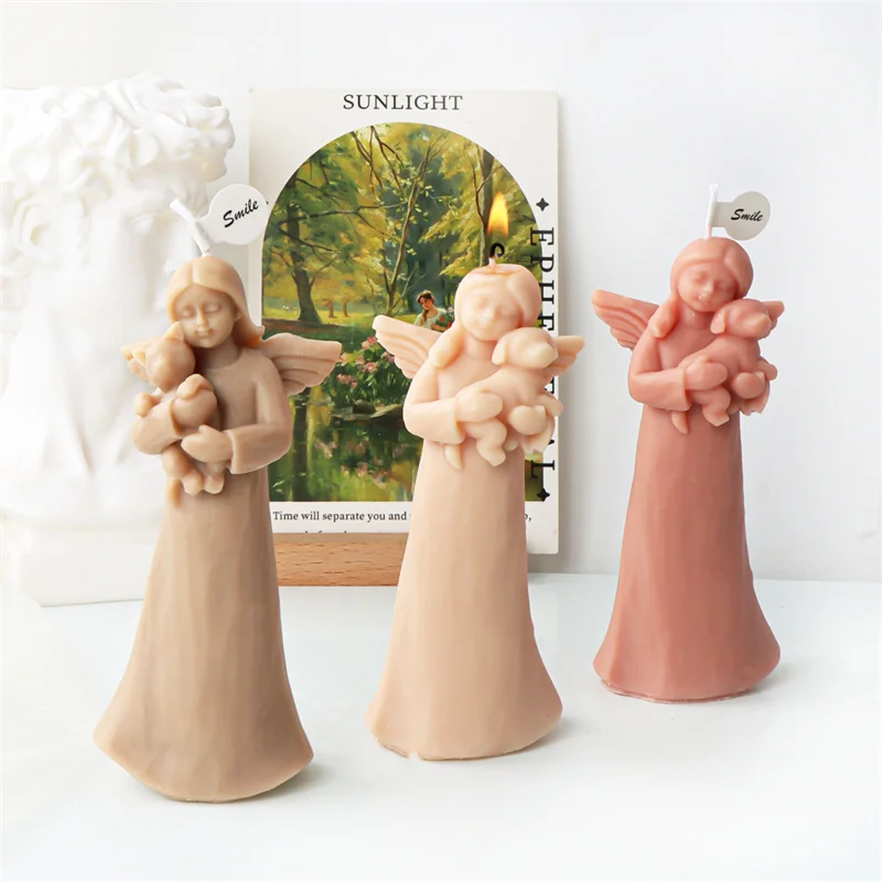 Hug Star Young Witch Silicone Candle Mould Hold Cat Princess Doll Fairy Resin Casting DIY Blessed Love Heart Angel Statue Tool