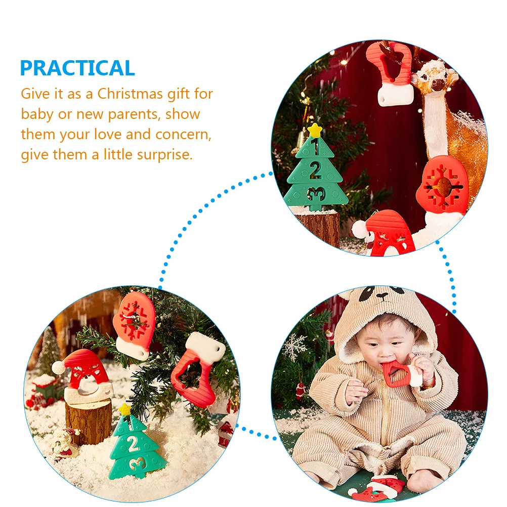 

4pcs Teething For Baby Newborn Infant Toddlers Soft Silicone Teether Rings Chewing Relief Christmas Gift Safe Baby