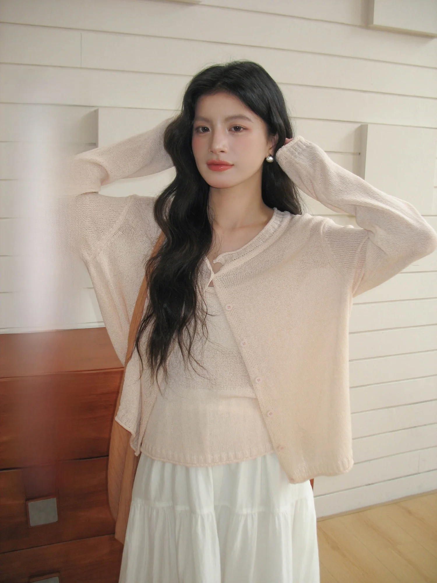 

Korean Style Light Pink Knitted Two-Piece Set for Women Spring 2026 New Arrival Elegant Knit Cardigan And Tank Top Ensemble