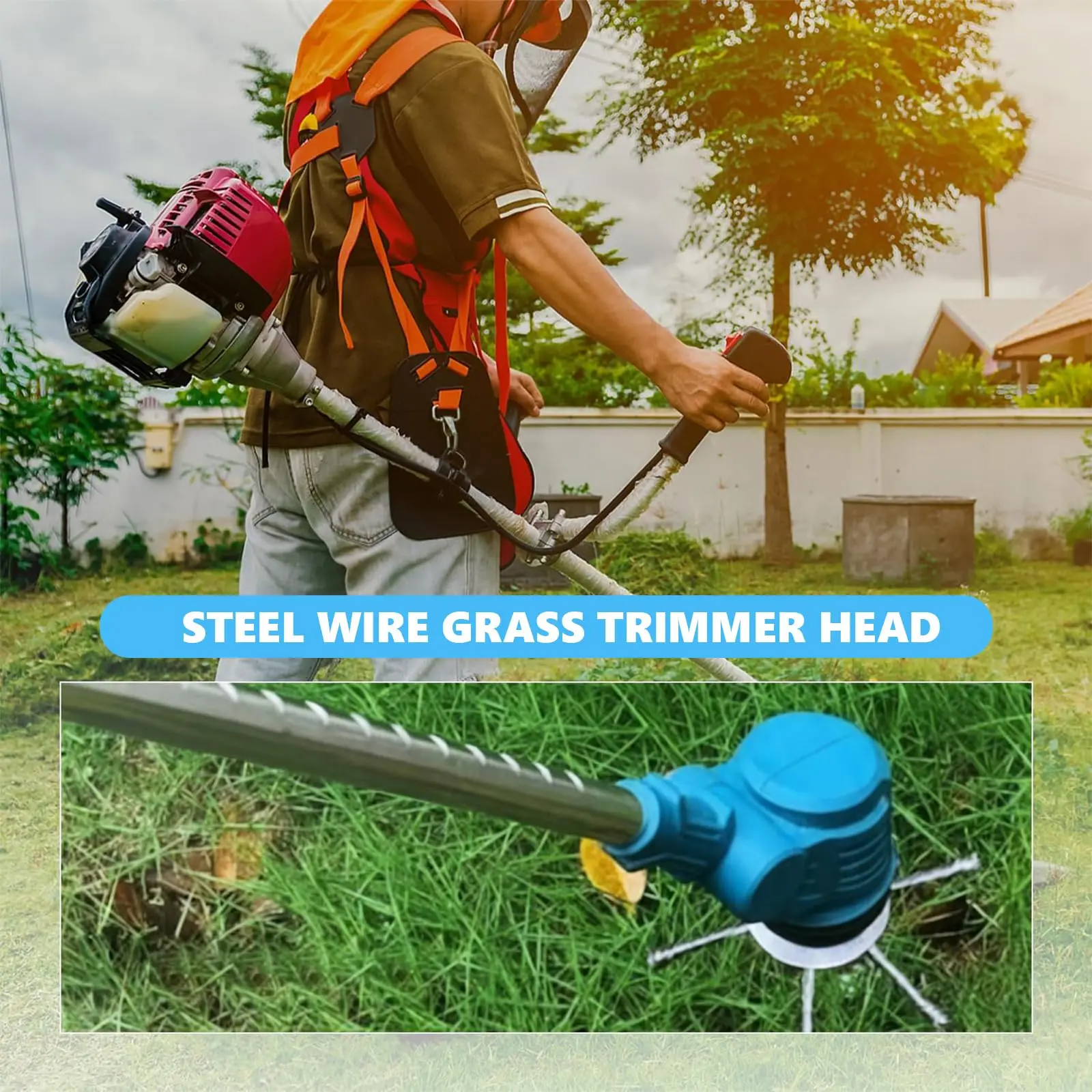 Steel Wire Weed Brush Head Grass Trimmer Head Heavy Duty for Moss Rust Removal Lawn Mower Driveway Sidewalk Garden Weeding Tool