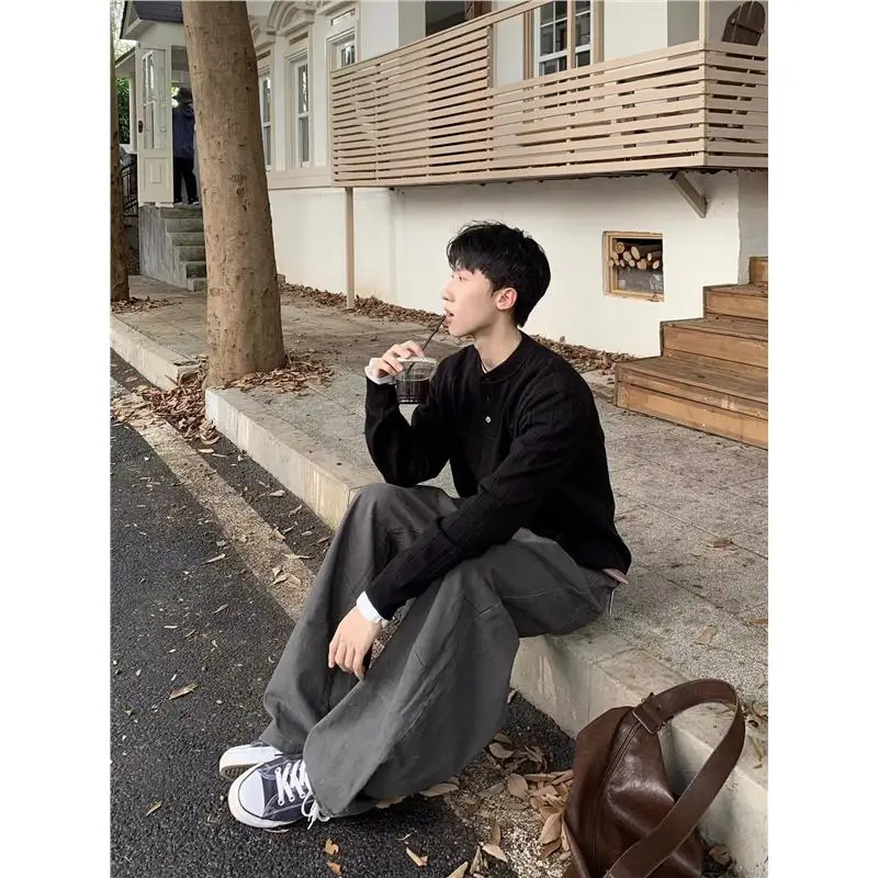 

American Retro Striped Texture Henry Collar Knitwear ex Autumn Winter Casual Commute Versatile Sweater Fem M