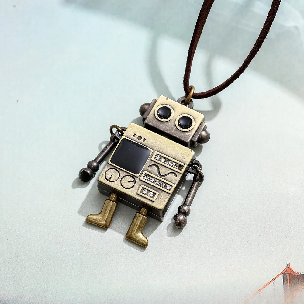 Vintage Long Gold Color Robot for Women Pendant Jewelry Suspension Chains Necklace & Pendants Korean Fashion 2023 New in Chokers