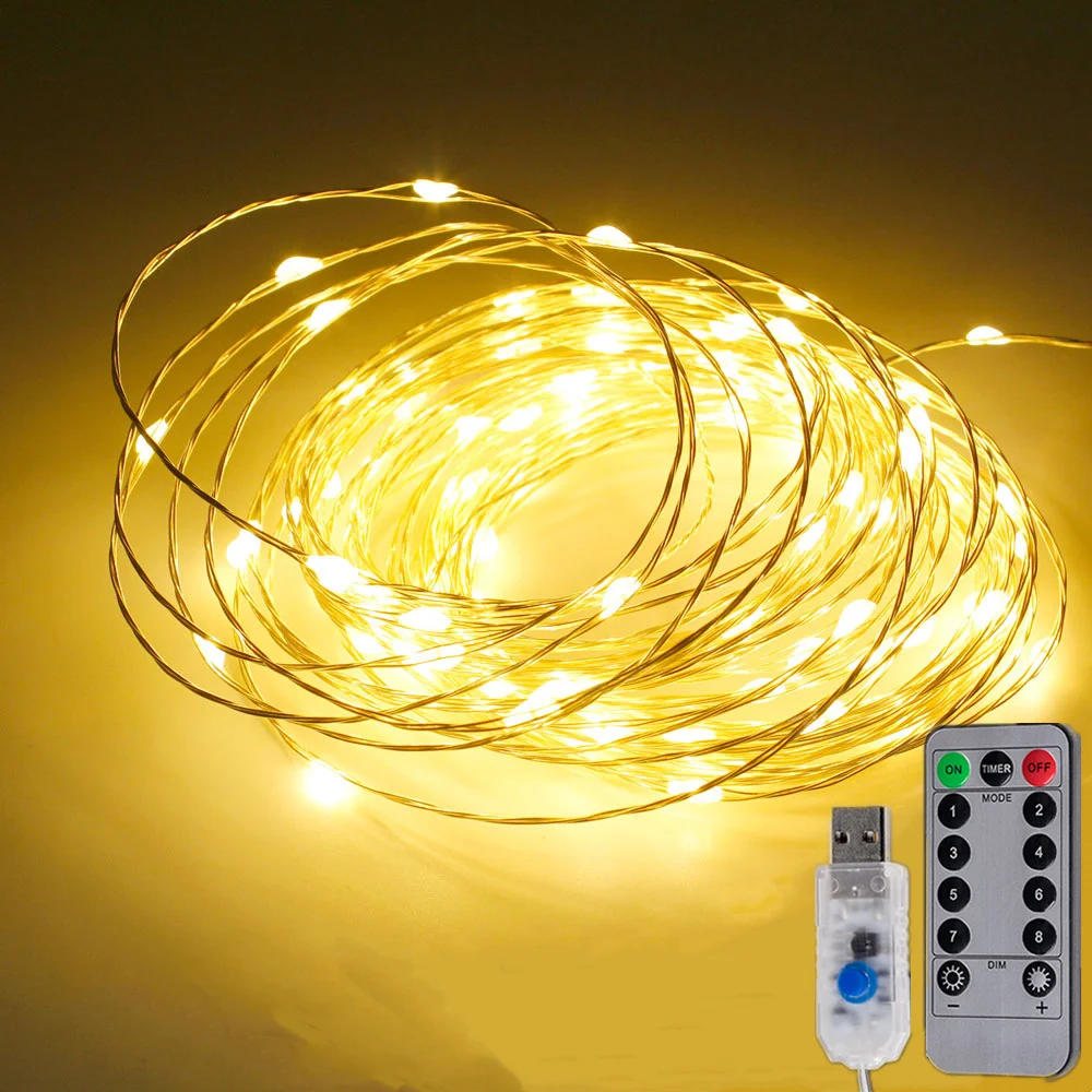 LED Fairy String Lights Warm White Holiday Party Garden Decor Outdoor 5/10/20/50M LED Waterproof RF Remote Control USB Powered