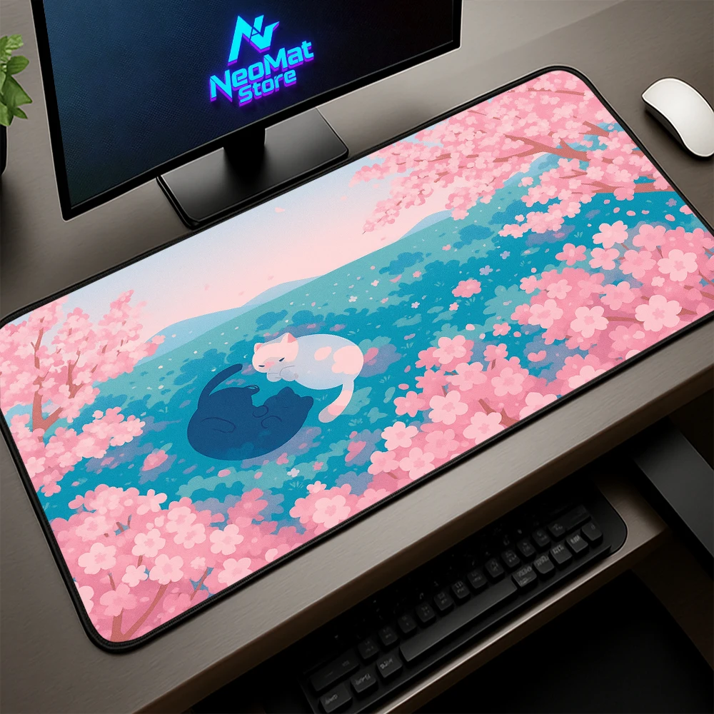 Pink Office Mouse Pad Xxl Cat Desktop Accessories Aesthetic Carpet Keyboard Mat Blue Mousepad Kawaii Computer Mat for Desk Cute