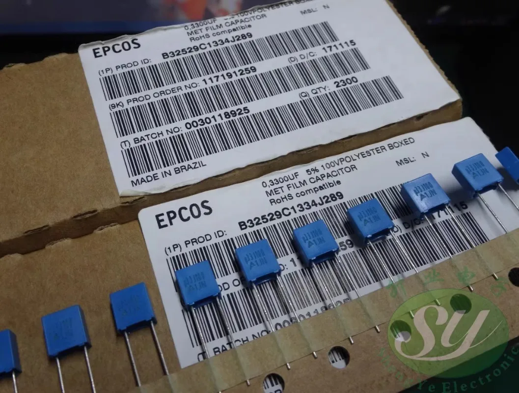 

10PCS EPCOS 0.33uf/100v 330nf u33 334 New 5MM thin film capacitor B32529C1334J