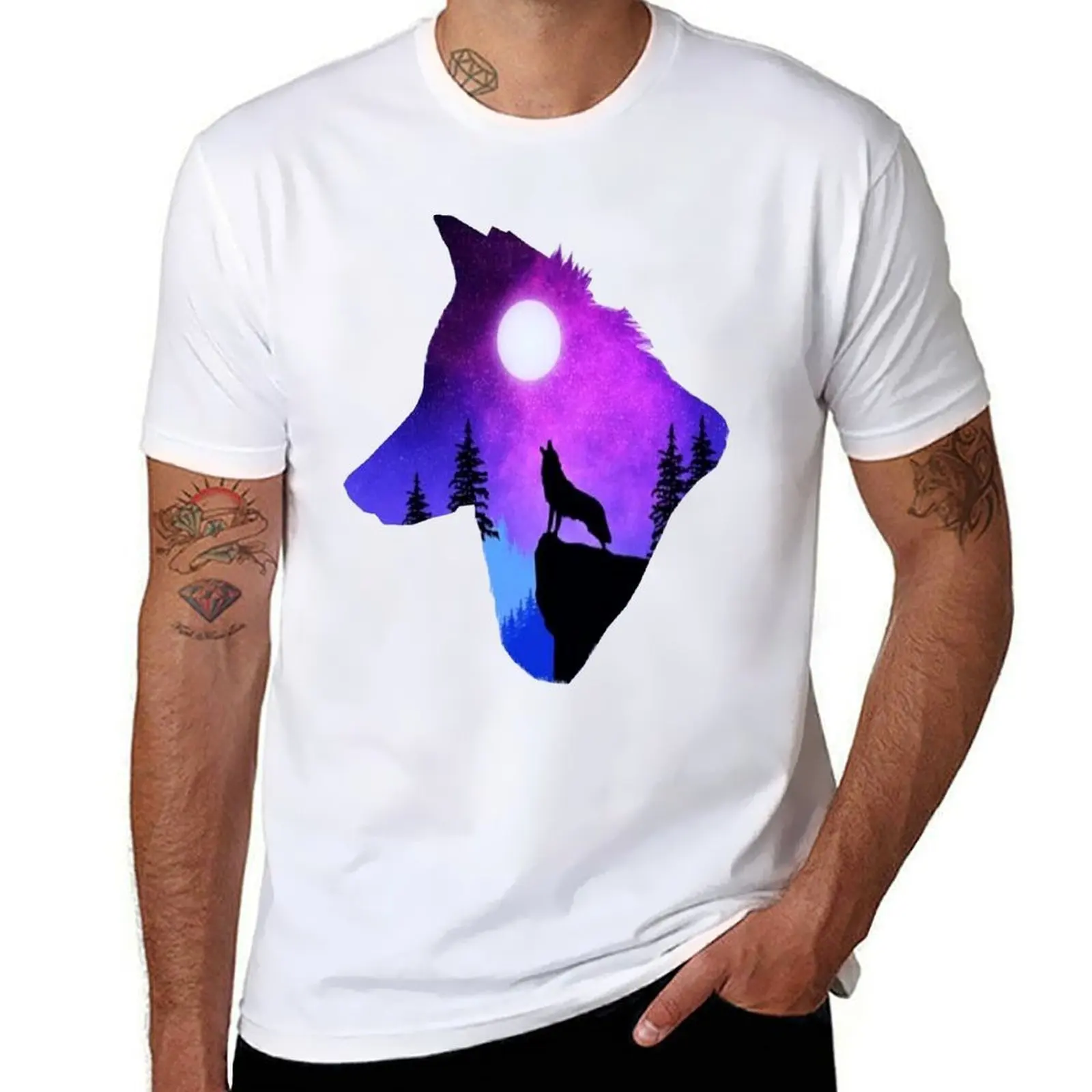 

Wolf howling at the moon inside a wolf fantasy art. T-Shirt cotton t shirts man 100% cotton t shirts high quality T-Shirt