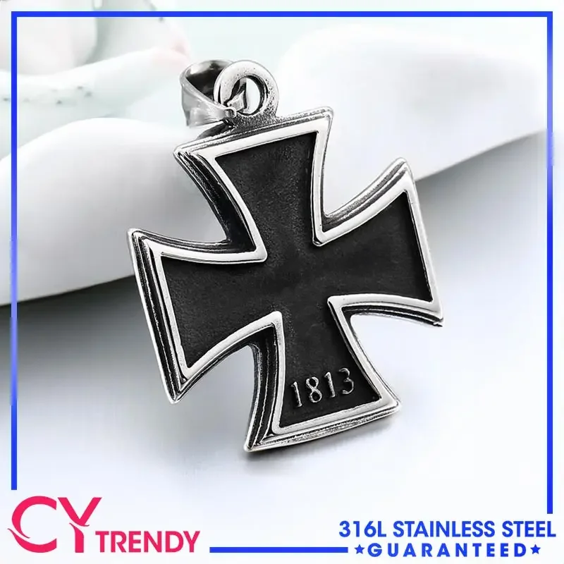 

Men's Stainless Steel 1813 1939 WW2 German Iron Cross Pendant Necklace Chain Accessories