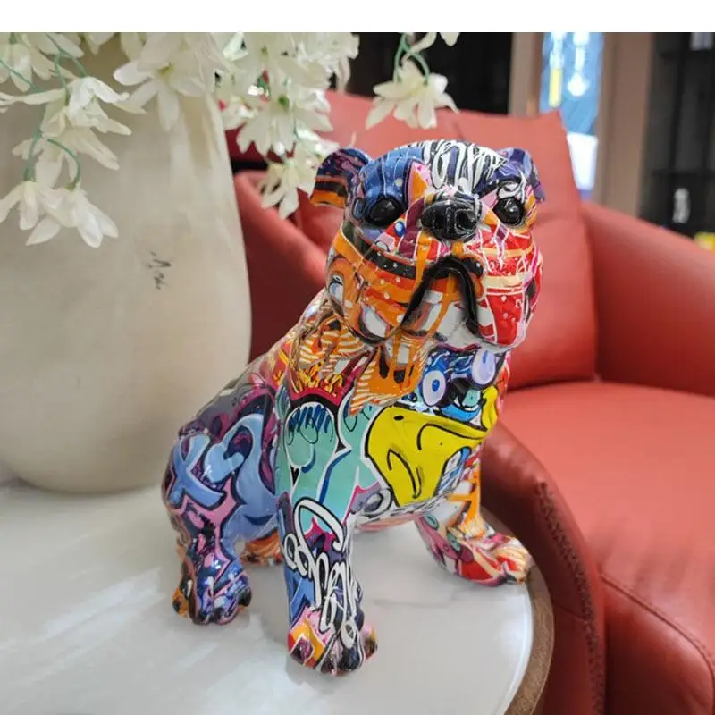 

Colorful Graffiti French Bulldog Painted Animal Resins Sculpture Modern Home Decor Crafts Dog Statue Living Room Decoration