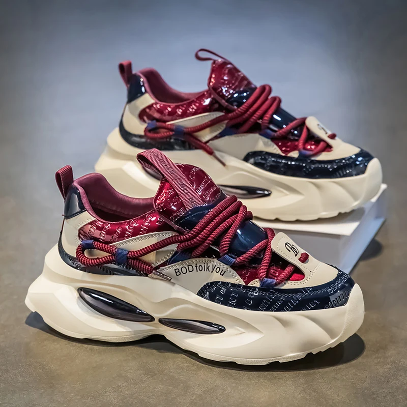 Fipatbu メンズ ウォーキング チャンキー シューズ、カジュアルで快適な滑り止めプラットフォームシューズ、軽量レトロカジュアルシューズ