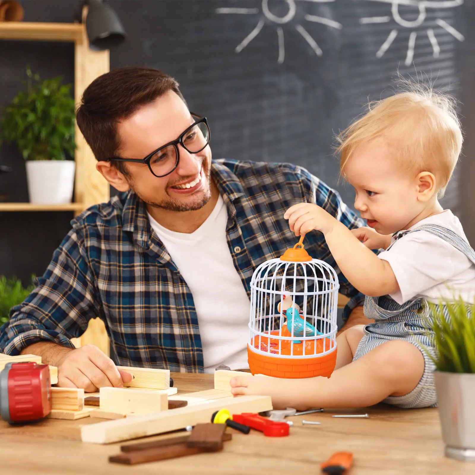 1Pcs Voice-Controlled Mini Birdcage Simulation Sound Activated Induction Electronic Animal Plaything for Kids Home Party