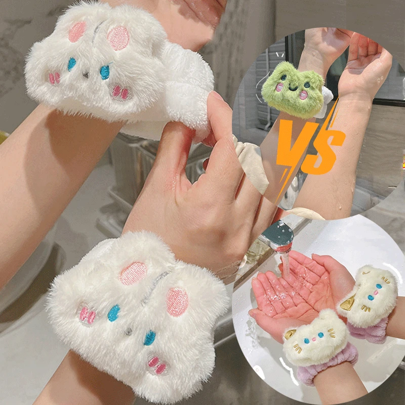 1Pair Cartoon Face Wash Hand Wrist Strap Reusable Sweat Band Towel Band Flexible Absorbent Wrist Strap for Face Wash Comfortable