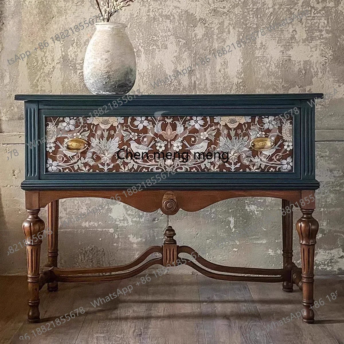 

French retro solid wood porch cabinet American carved entrance decorative cabinet living room painted locker partition cabinet