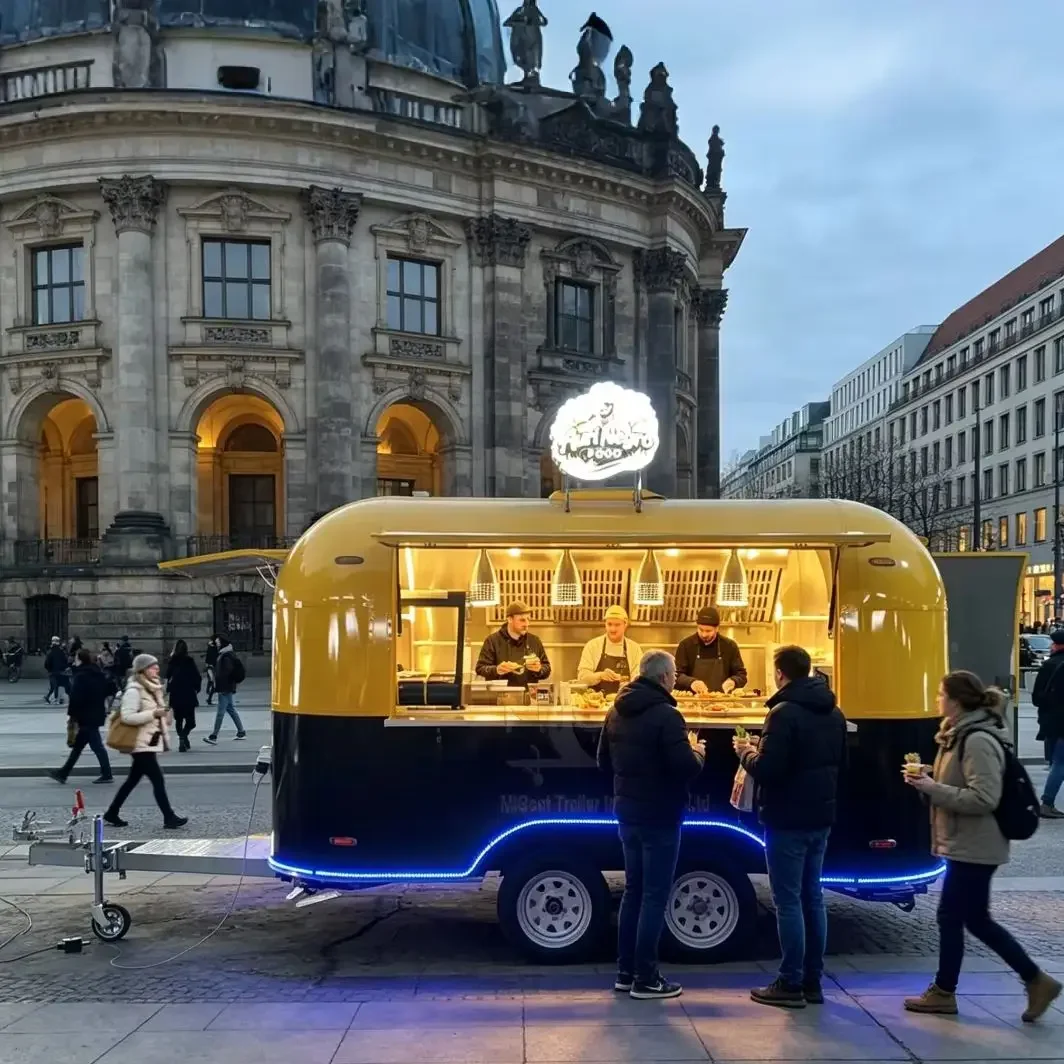 Hot Sale Yellow & Black Pre-built Food Trailer Mobile Cart for Burgers Fries Tacos Street Food & Food Truck Festival
