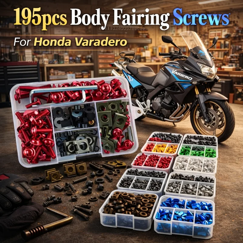 195pcs Motorcycle Fairing Bolts Body Screws Nuts For Honda Varadero XL1000 XL 1000 125 V XL1000V XL125V XL125 Kit Aluminum CNC