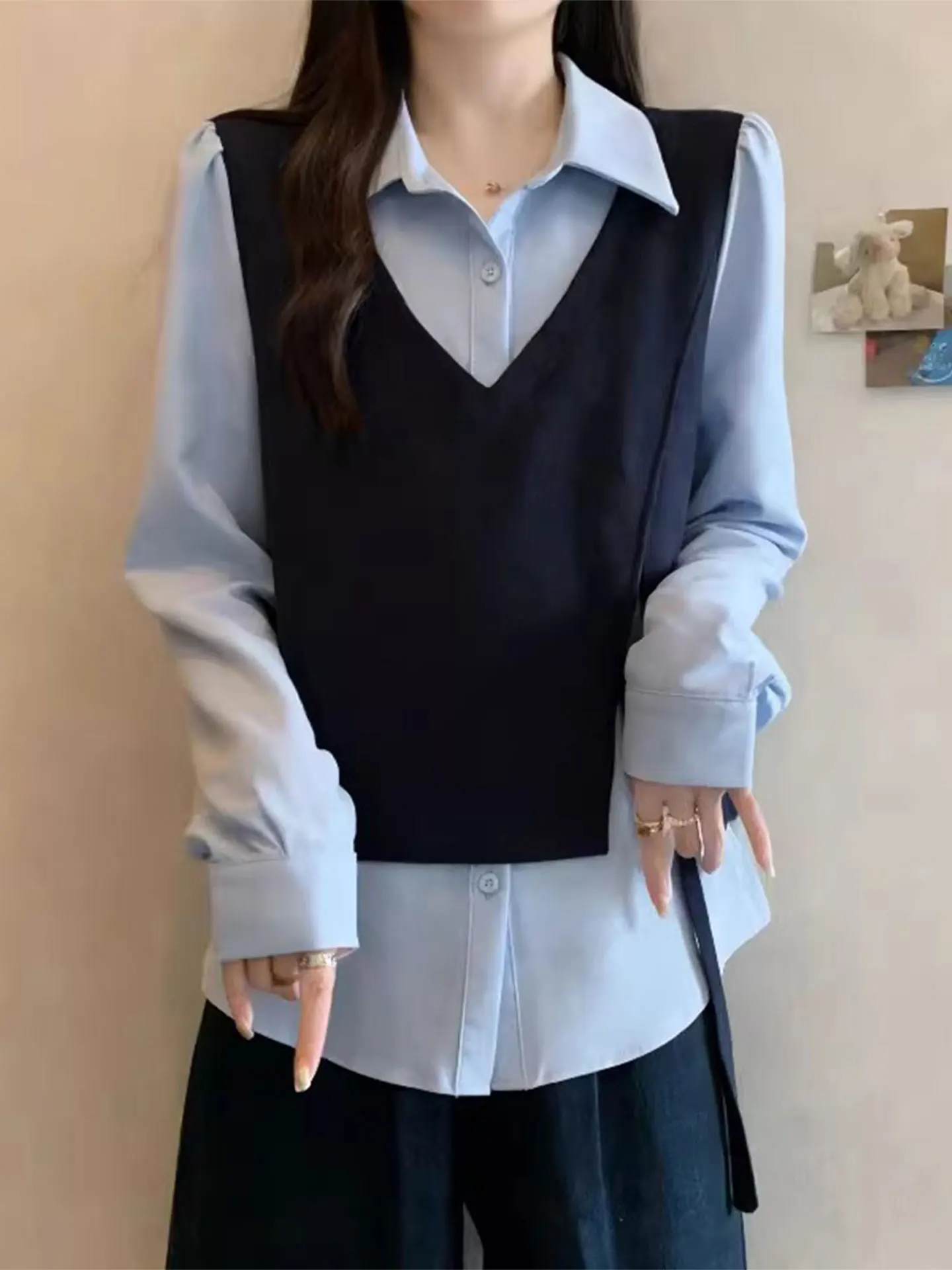 

Slimming Design Long Sve irt Women's Casual Sle Spring 2026 Big Size Faionable Top Casual Wind Loose Fit