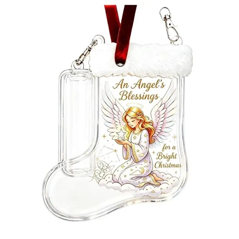 E8BD Hanging Cash Gift Ornament for Christmas Tree, Acrylic Stocking Display with Bill and Coin Compartments and Top Opening