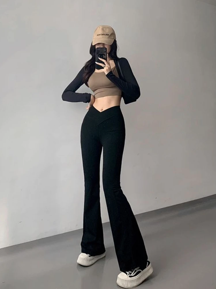 Black Female Trousers Y2k Streetwear Trends 2025 Xxl Harajuku High Quality Casual All Medium Korean Fashion Women's Pants Flare