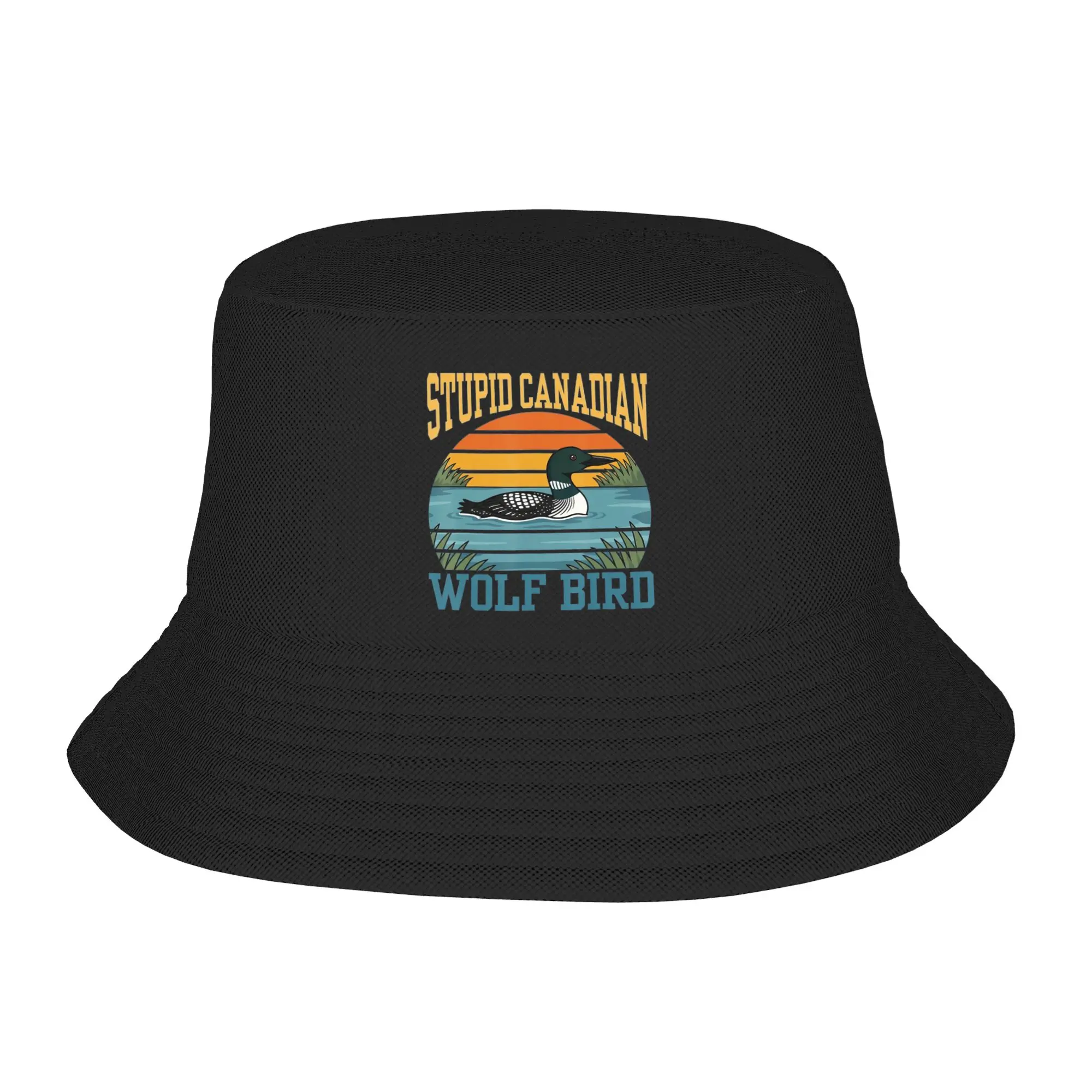Stupid Canadian Wolf Bird Sunset Bucket Hat Summer Casual Fisherman Hats For Unisex Foldable Beach Travel Caps Hawaii Sun Hats