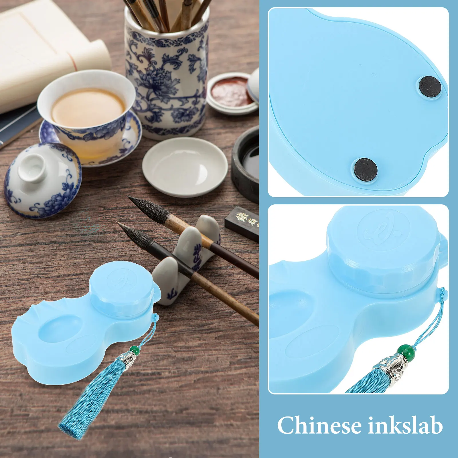 

Portable Inkstone for Calligraphy Chinese with Lid Covered Grinding Compact Travel Watercolor Palette Student for Writing