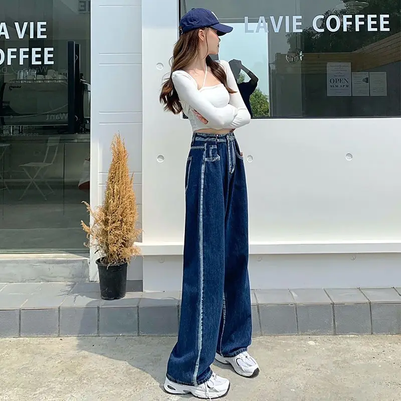 Fashion Design Sense Niche Straight Tube High Waisted Jeans Spring 2023 New Women's Loose Fitting Casual Wide Leg Pants