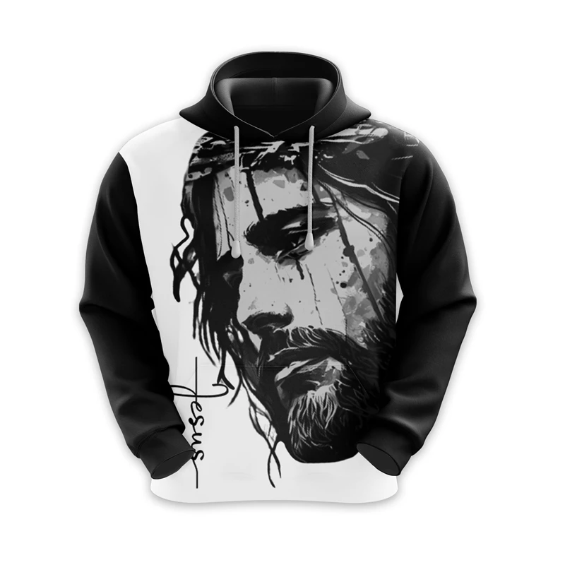 Man's Hoodie Christian Jesus Retro Sweatshirts 3D Printed Latin Cross Animal Tiger Graphic Men Pullover God Man Clothing Autumn