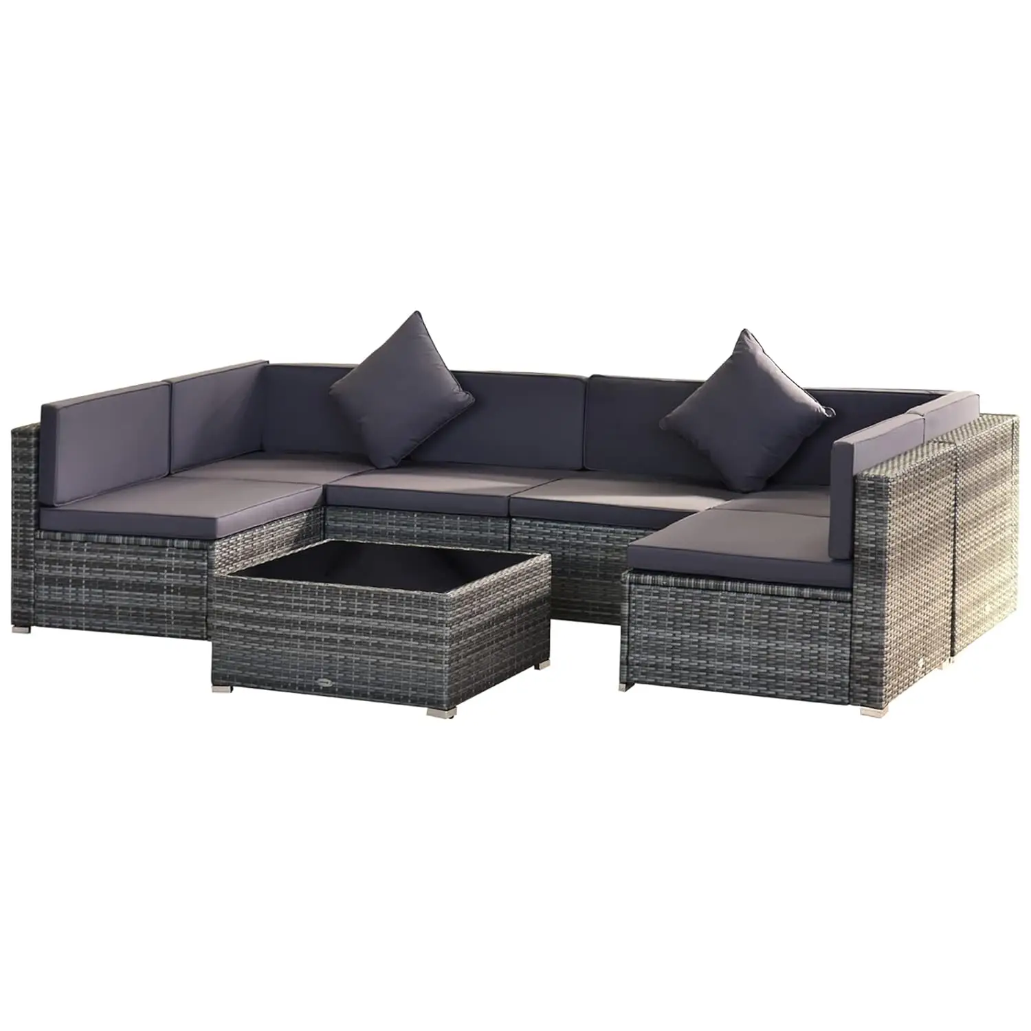 7pc PE Rattan Sectional Sofa All Weather Cushions Tempered Glass Tabletop Outdoor Patio Grey, Customized