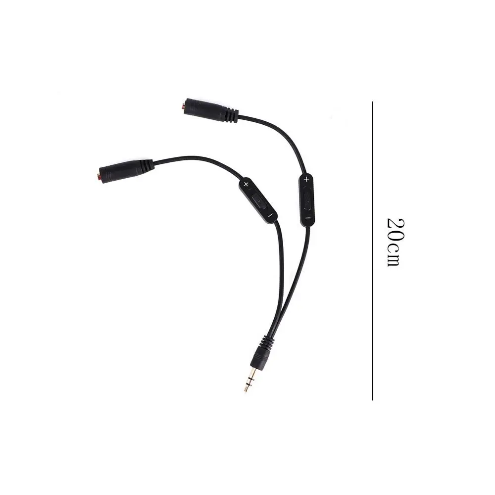 Earphone Jack 3.5mm Black Male To 2 Female One-Divided-two Adapter Stereo Volume Control Switch Audio Cable Y Splitter Cable