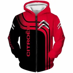 New Citroen Car Logo Printed Hoodie Men's Zip Sportswear Fashion Casual Pullover High Quality Sweatshirt Oversized Harajuku Coat