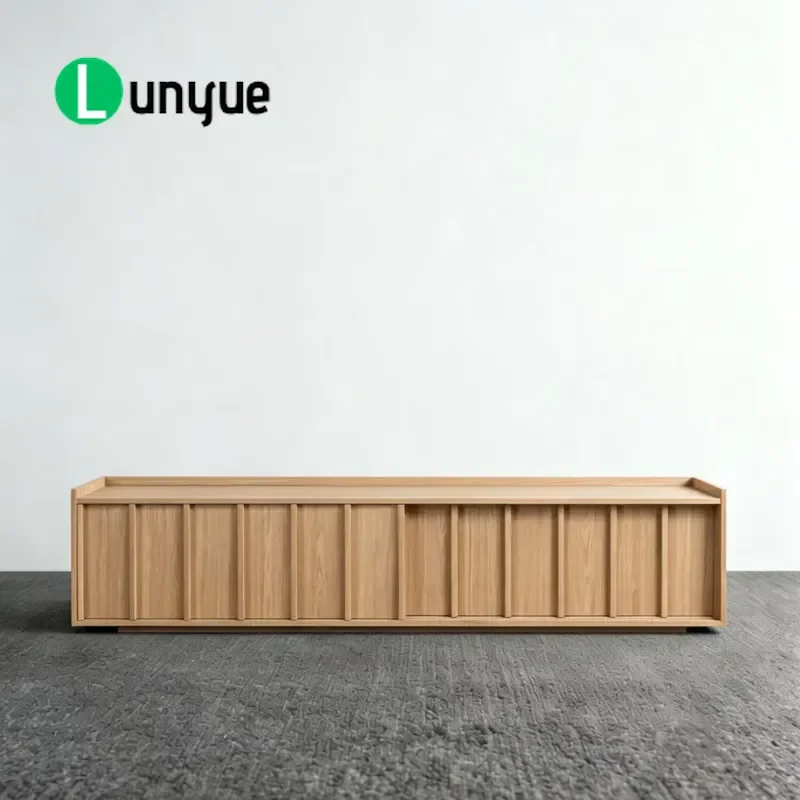 Custom Solid Wood TV Cabinet Simple Groove Design For Villa Living Room Furniture Project