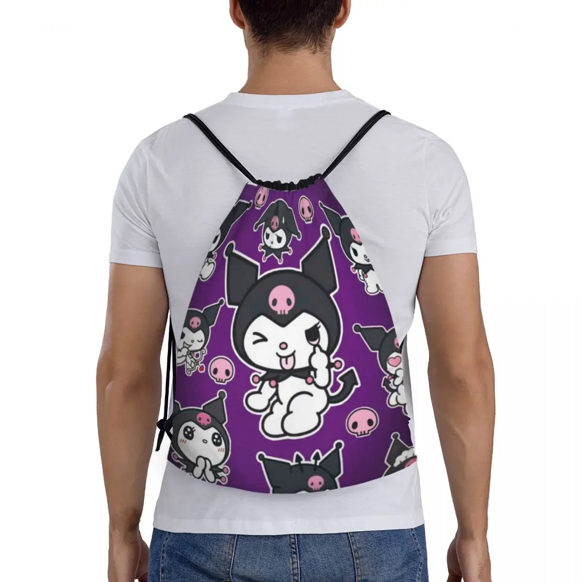 Kuromi Drawstring Back Pack Bag Travel Storage Package Teenagers Beach Tote Bag School Sport Shoe Bag Portable