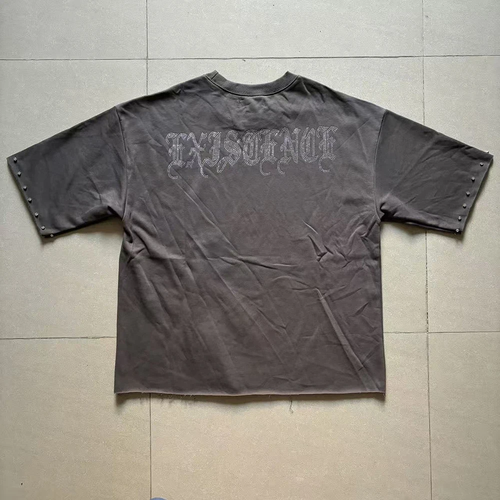 Streetwear Cupid Arrow Shinning Diamond Cotton T-shirt for Men and Women Washed Vintage Short Sleeve Top Tees Oversized
