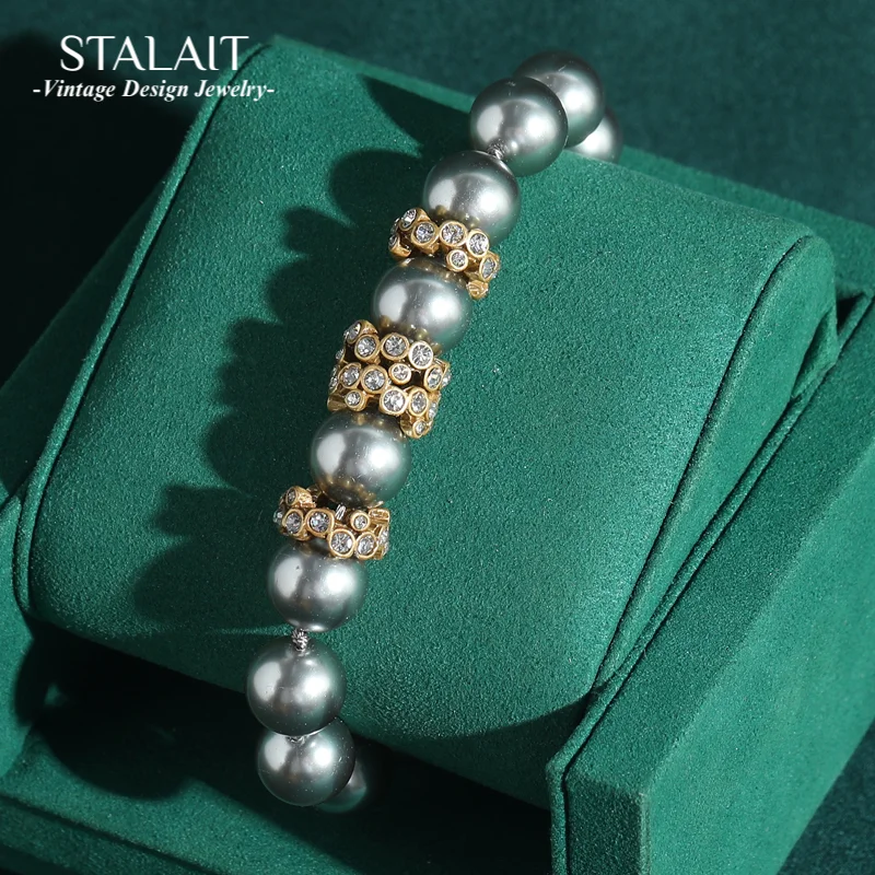 

Vintage Grey Pearl Bracelets for Women Gold Color Beads Rhinestones Wedding Bridal Antique Jewelry Charm Retro Gift New 2025